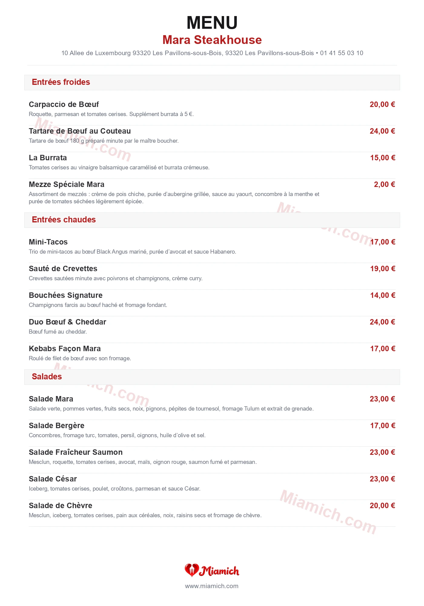 Mara Steakhouse, 93320, Les Pavillons-sous-Bois, restaurant-halal, Grill / BBQ, departement 93, menu, photo, page 1