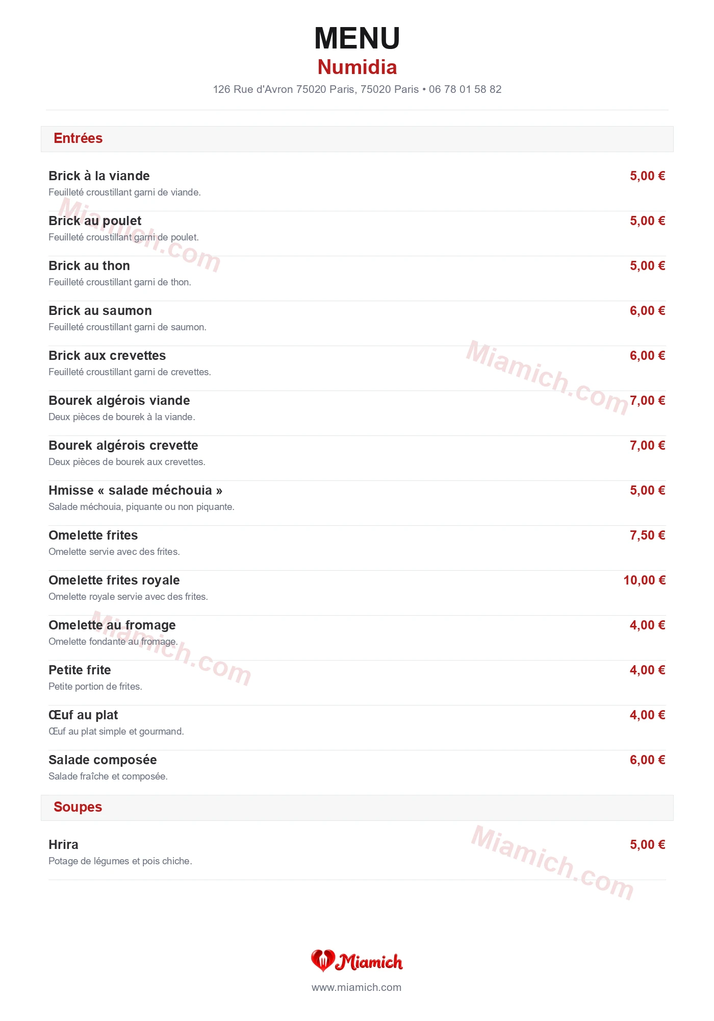 Numidia, 75020, Paris, restaurant-halal, Algérien, Grill / BBQ, departement 75, menu, photo, page 1