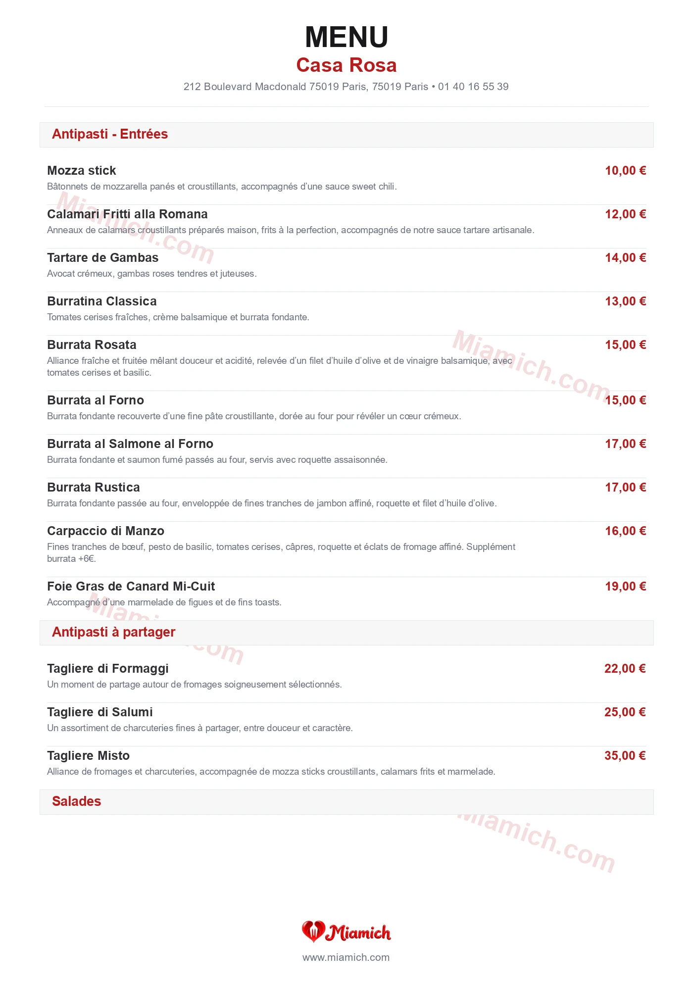Casa Rosa, 75019, Paris, restaurant-halal, Italien, Desserts, departement 75, menu, photo, page 1