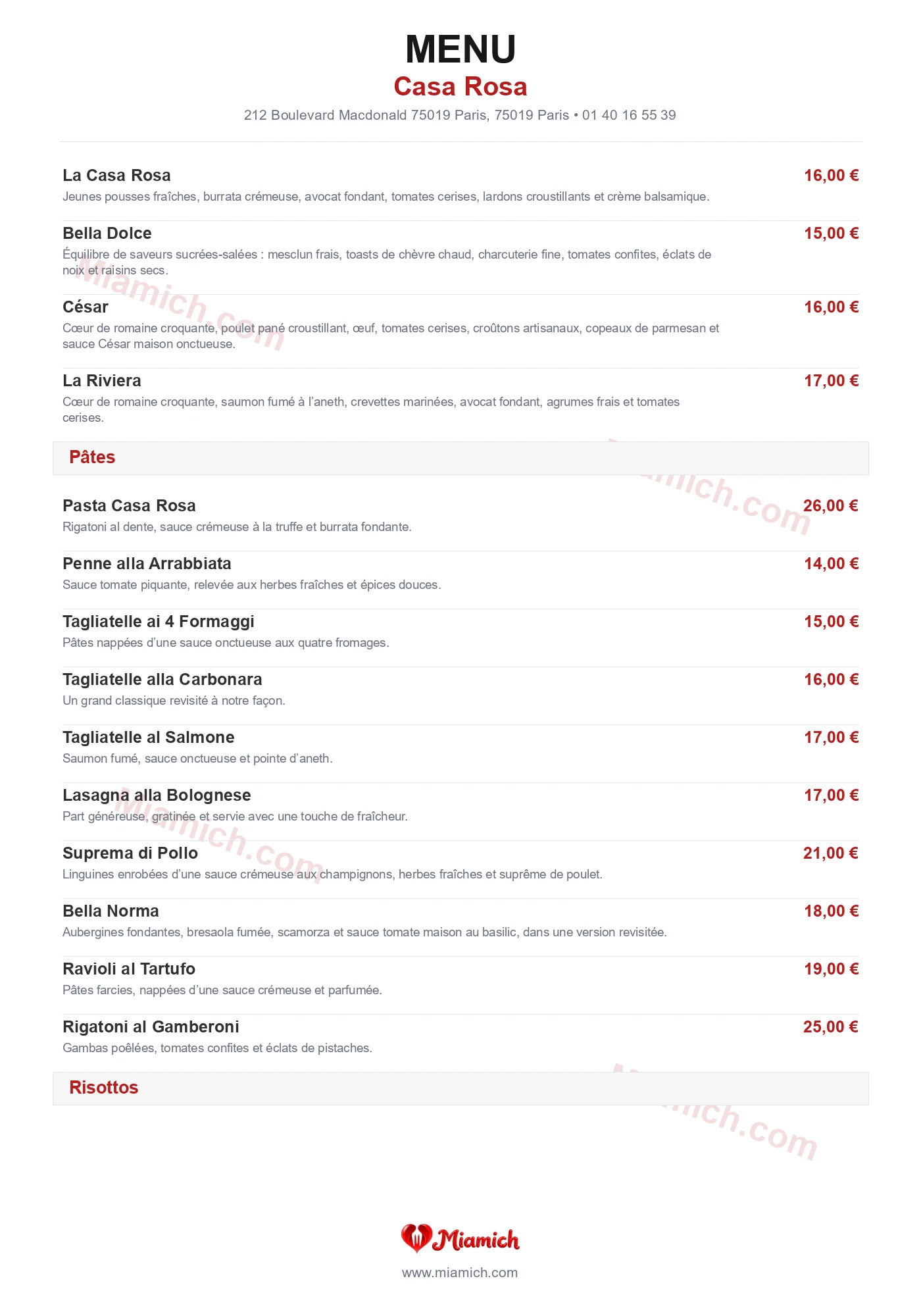 Casa Rosa, 75019, Paris, restaurant-halal, Italien, Desserts, departement 75, menu, photo, page 2