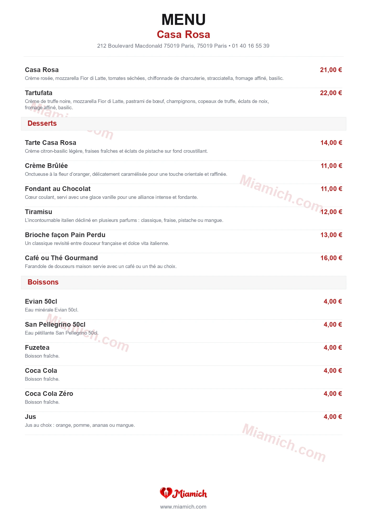 Casa Rosa, 75019, Paris, restaurant-halal, Italien, Desserts, departement 75, menu, photo, page 5