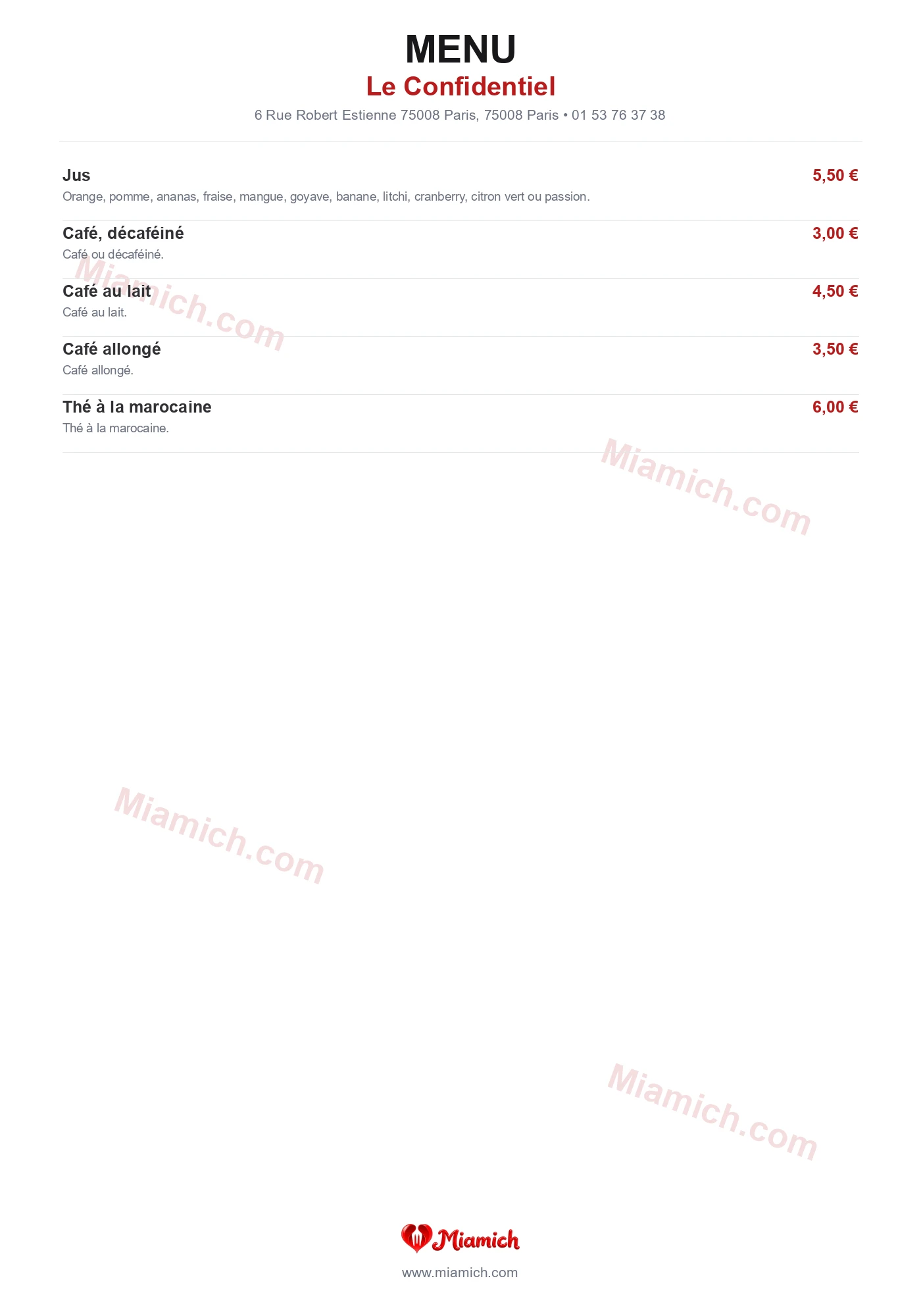 Le Confidentiel, 75008, Paris, restaurant-halal, Grill / BBQ, Desserts, departement 75, menu, photo, page 4