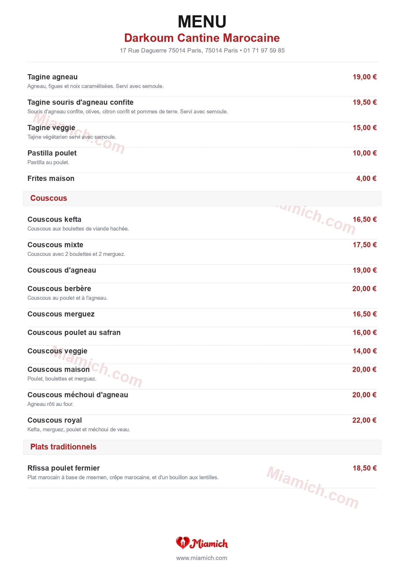 Darkoum Cantine Marocaine, 75014, Paris, restaurant-halal, Marocain, departement 75, menu, photo, page 2