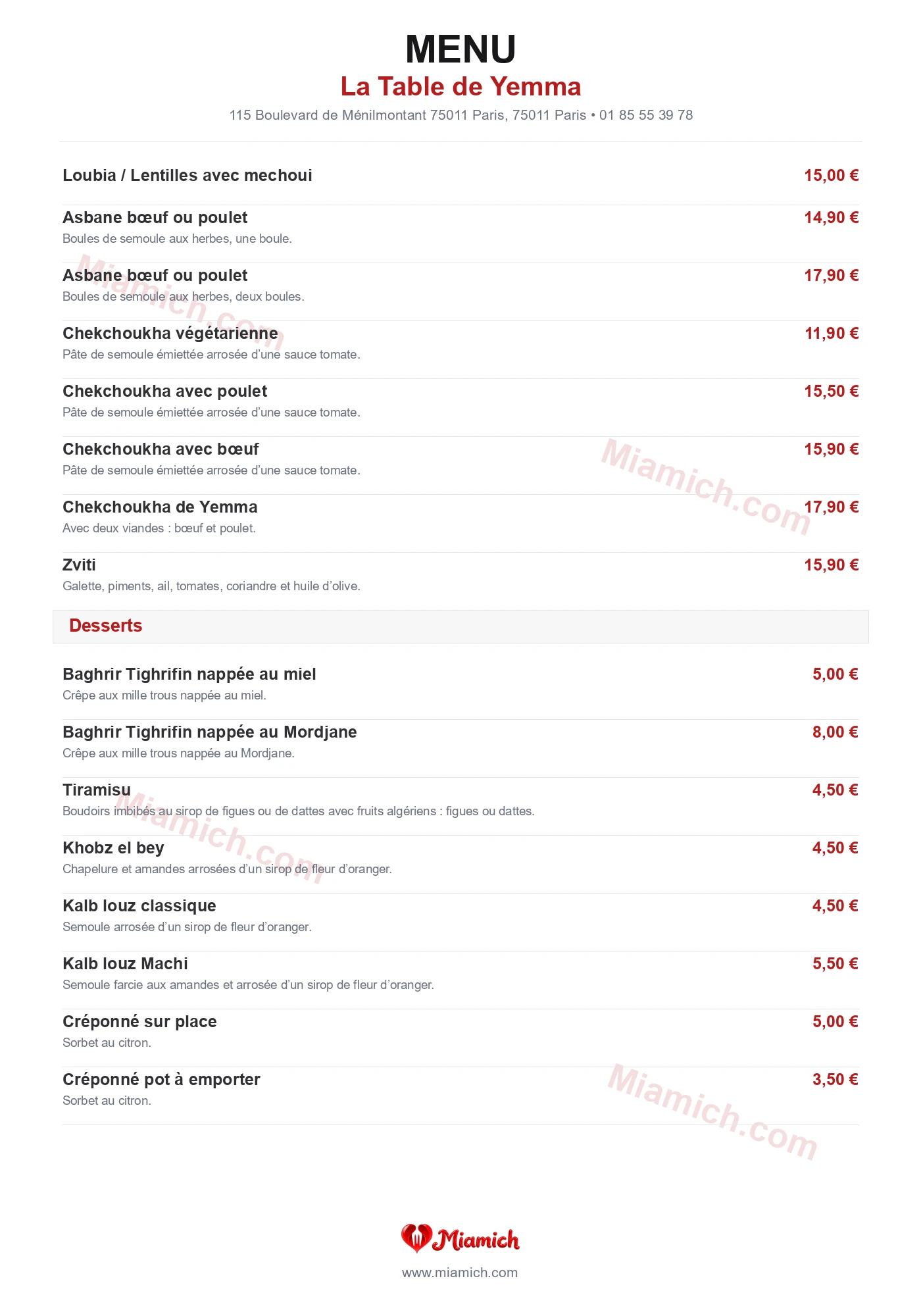 La Table de Yemma, 75011, Paris, restaurant-halal, Algérien, departement 75, menu, photo, page 6