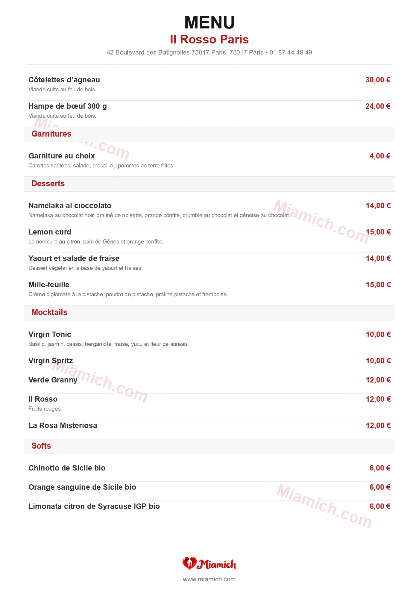 Il Rosso Paris, 75017, Paris, restaurant-halal, Italien, departement 75, menu, photo, page 2