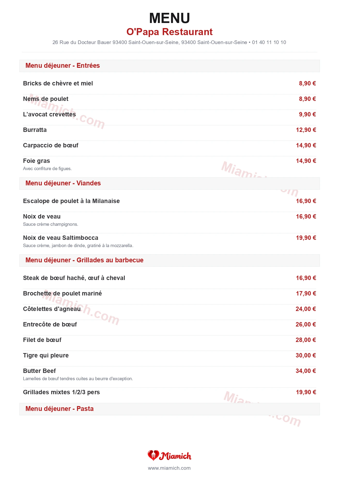 O'Papa Restaurant, 93400, Saint-Ouen-sur-Seine, restaurant-halal, Burger, Grill / BBQ, departement 93, menu, photo, page 1