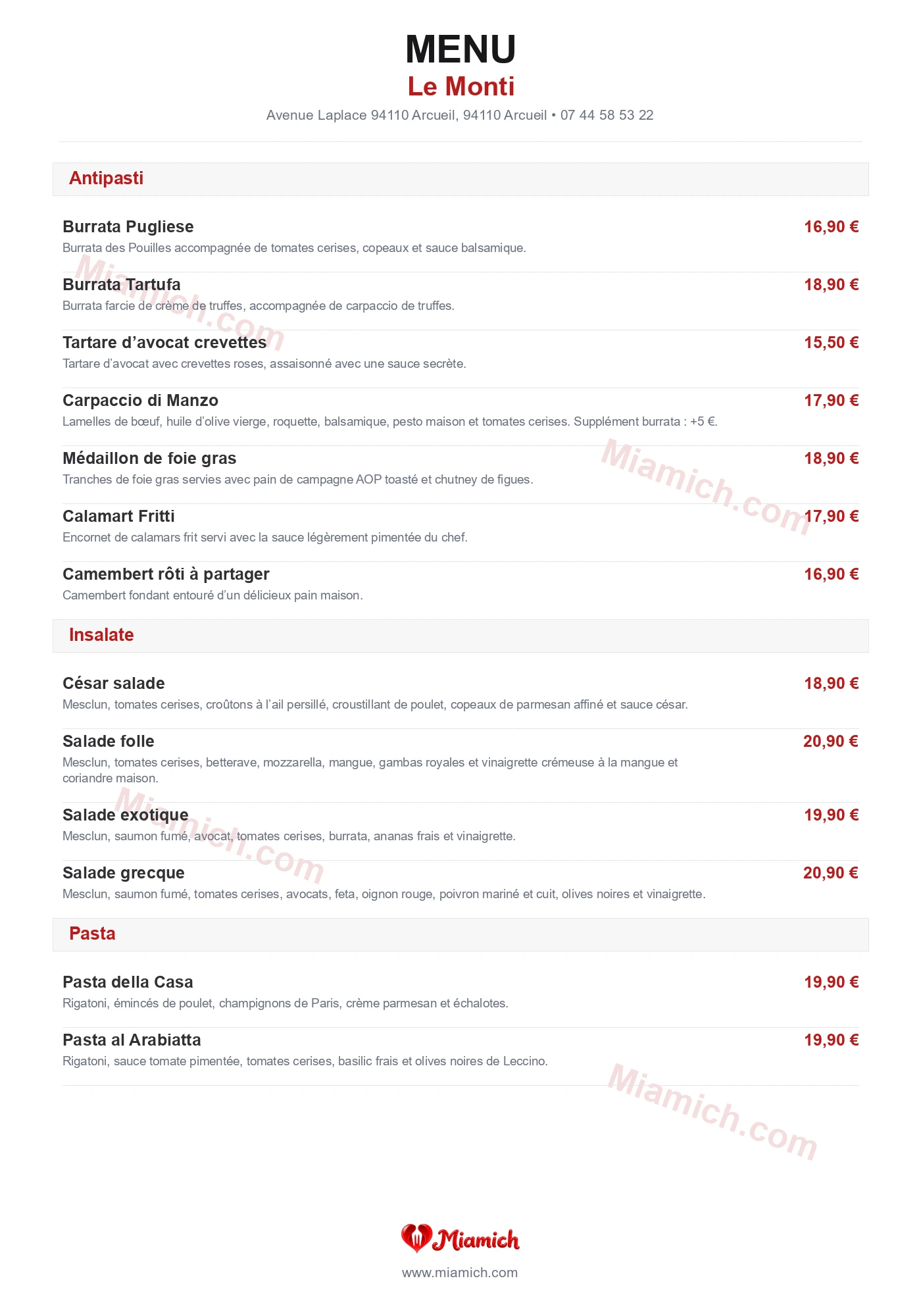 Le Monti, 94110, Arcueil, restaurant-halal, Italien, departement 94, menu, photo, page 2