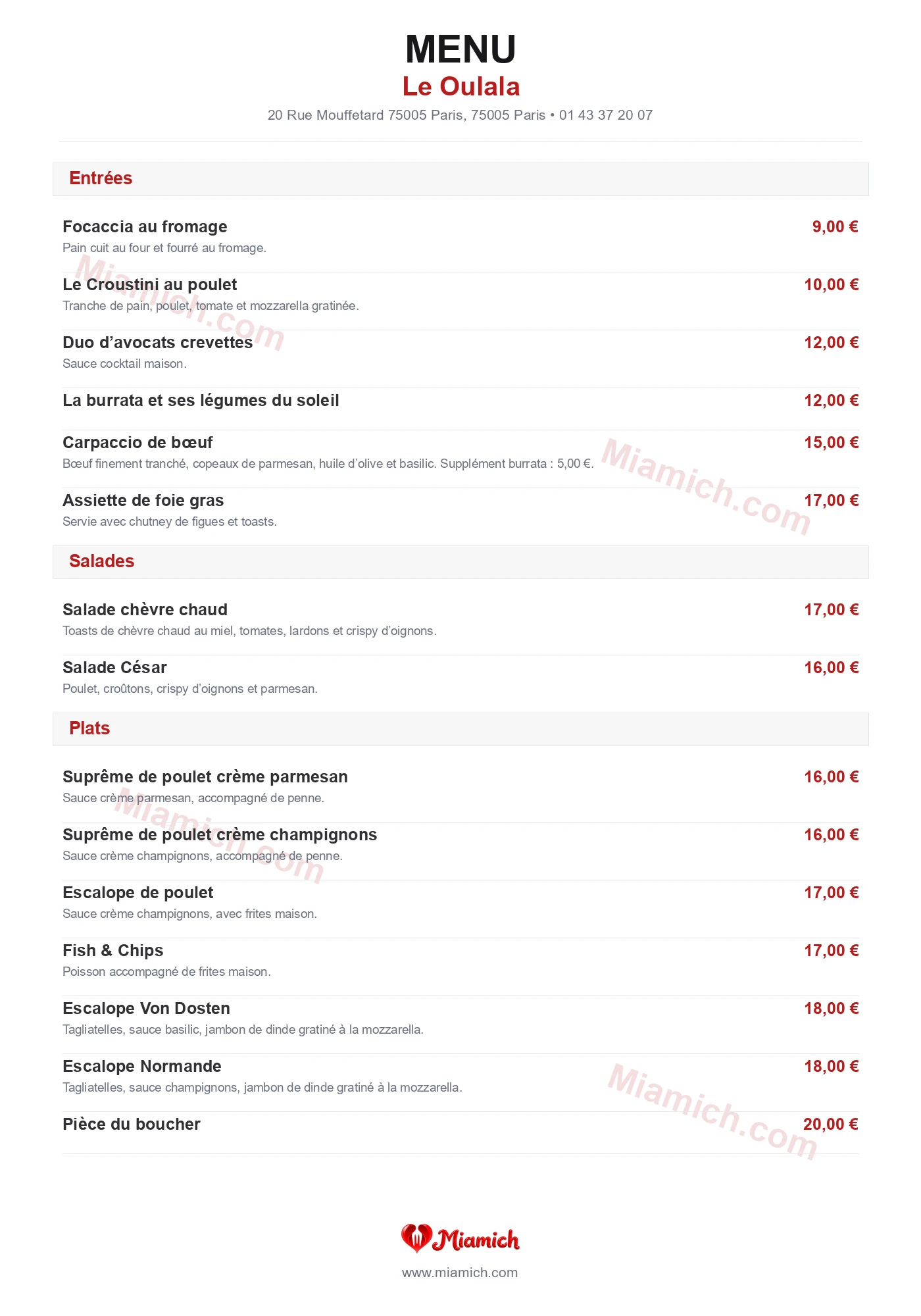 Le Oulala, 75005, Paris, restaurant-halal, Italien, Pizza, departement 75, menu, photo, page 1