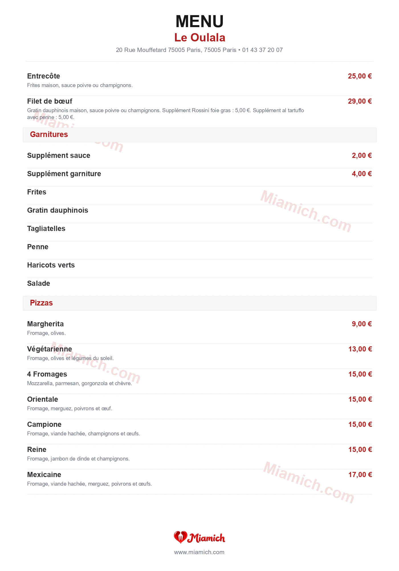 Le Oulala, 75005, Paris, restaurant-halal, Italien, Pizza, departement 75, menu, photo, page 2