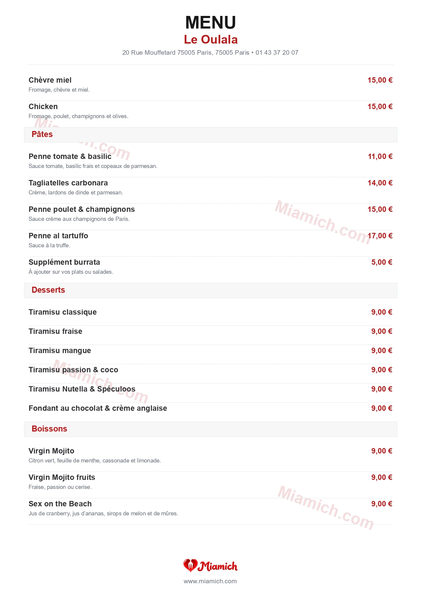 Le Oulala, 75005, Paris, restaurant-halal, Italien, Pizza, departement 75, menu, photo, page 3