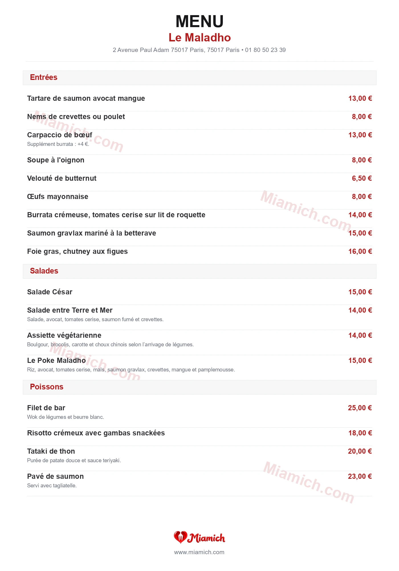 Le Maladho, 75017, Paris, restaurant-halal, Grill / BBQ, Fruits de mer, departement 75, menu, photo, page 1