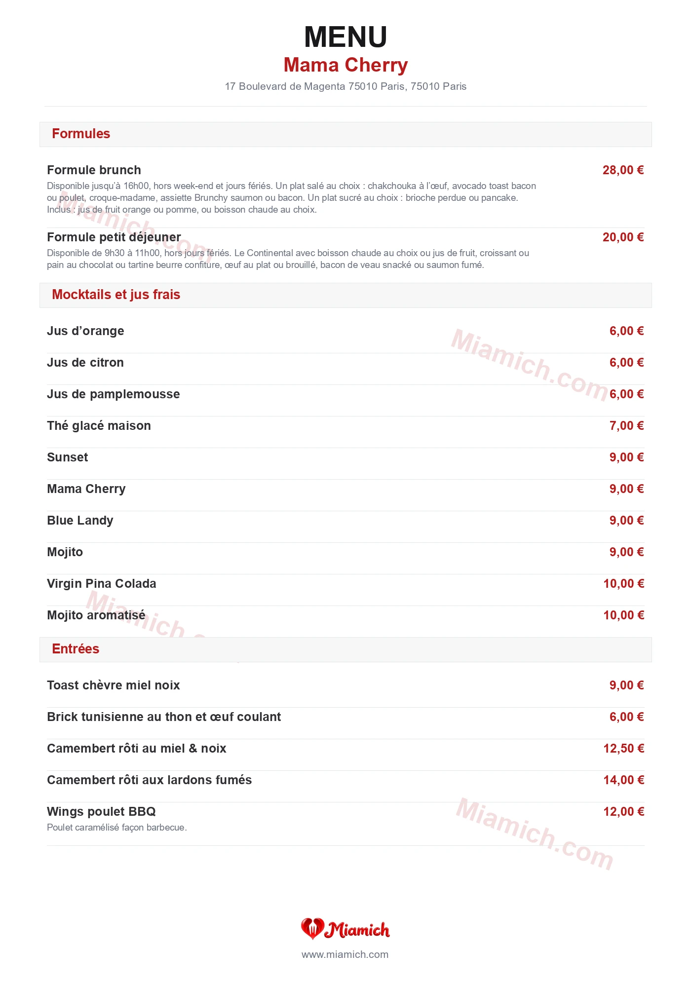 Mama Cherry, 75010, Paris, restaurant-halal, Crêperie, Smoothies / Jus, departement 75, menu, photo, page 1