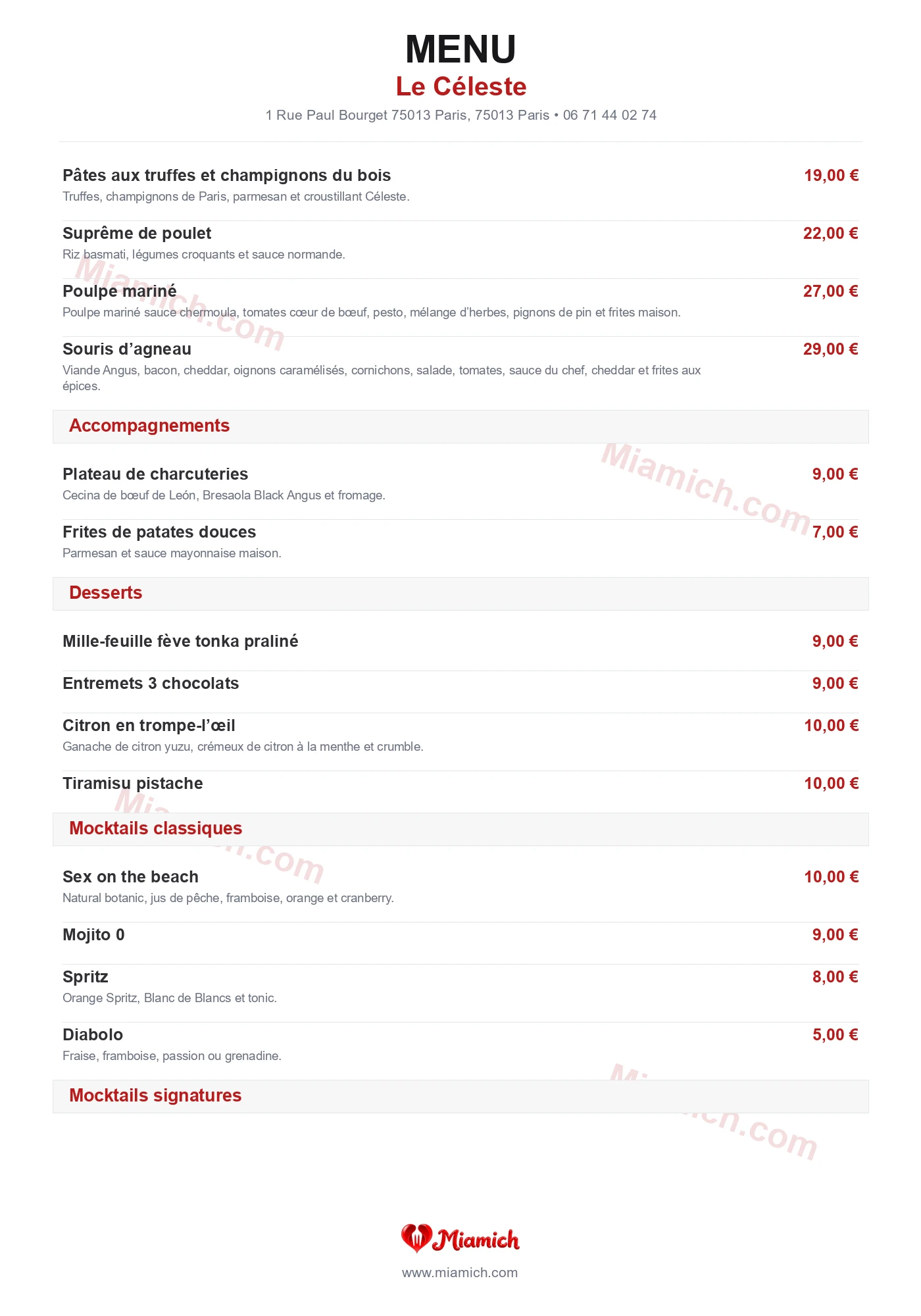 Le Céleste, 75013, Paris, restaurant-halal, Grill / BBQ, Fruits de mer, departement 75, menu, photo, page 2