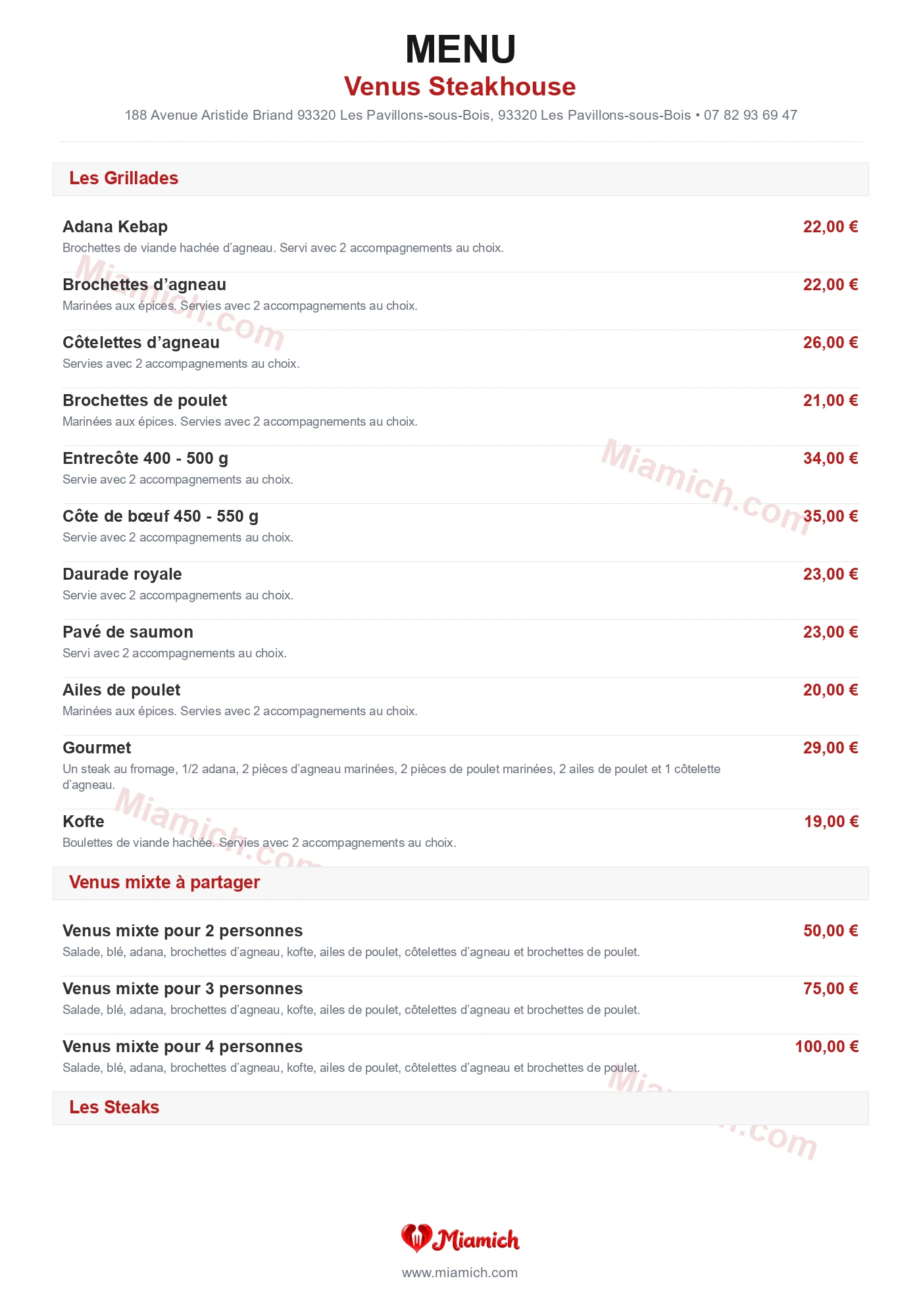 Venus Steakhouse, 93320, Les Pavillons-sous-Bois, restaurant-halal, Turc, Grill / BBQ, departement 93, menu, photo, page 3