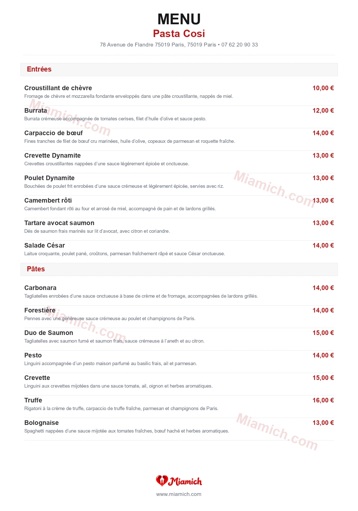 Pasta Cosi, 75019, Paris, restaurant-halal, Italien, Pizza, departement 75, menu, photo, page 1
