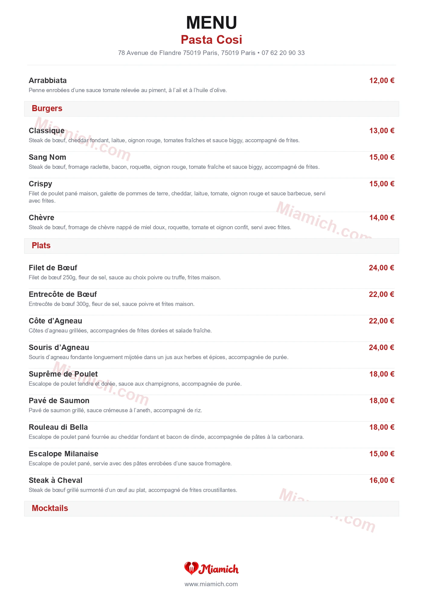 Pasta Cosi, 75019, Paris, restaurant-halal, Italien, Pizza, departement 75, menu, photo, page 2