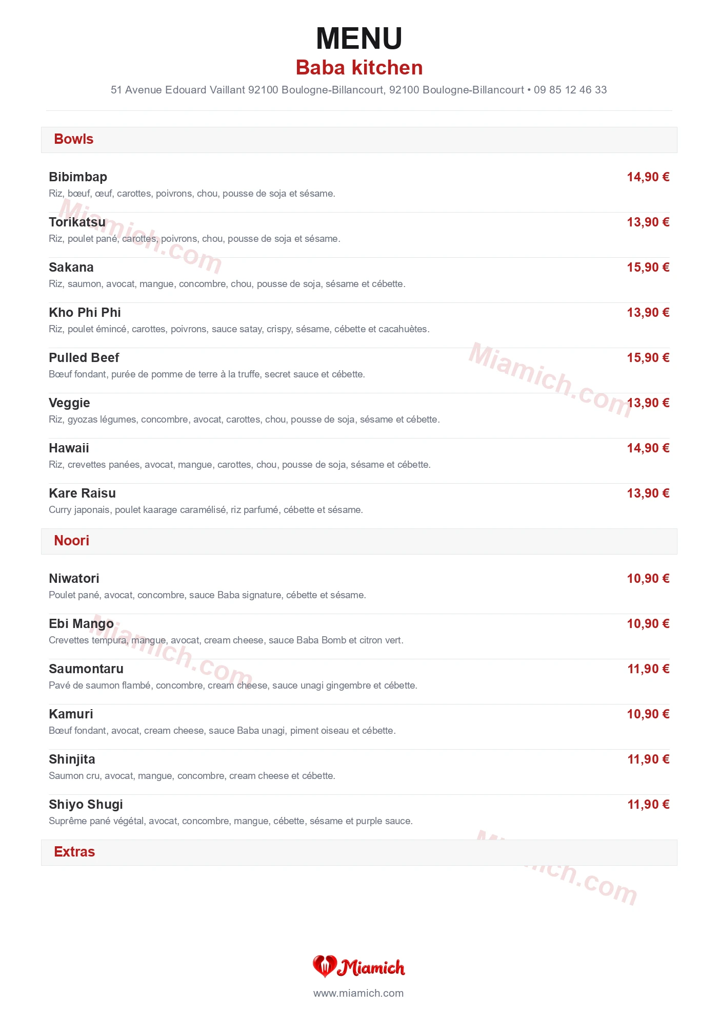 Baba kitchen, 92100, Boulogne-Billancourt, restaurant-halal, Thaïlandais, Street food, departement 92, menu, photo, page 1