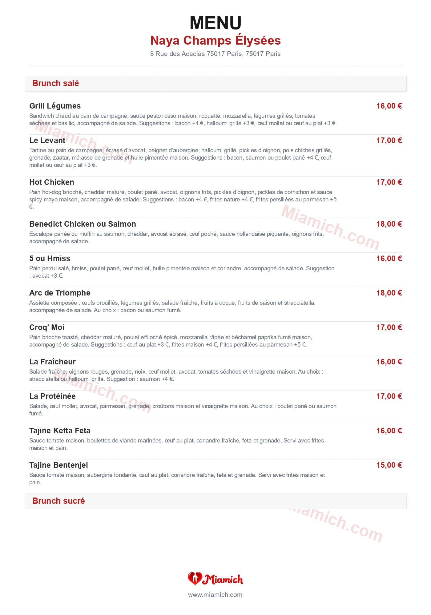 Naya Champs Élysées, 75017, Paris, restaurant-halal, Brunch, departement 75, menu, photo, page 1