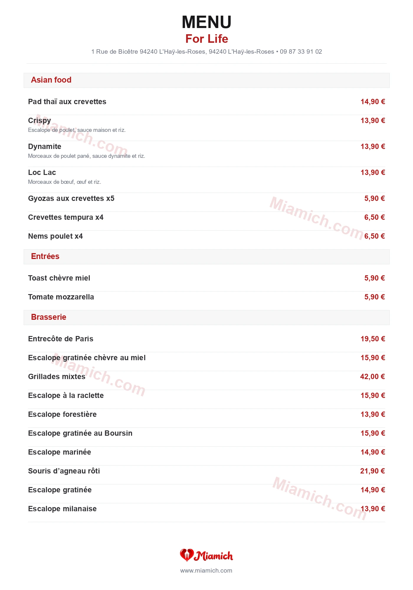 For Life, 94240, L'Haÿ-les-Roses, restaurant-halal, Brasserie, Thaïlandais, departement 94, menu, photo, page 1