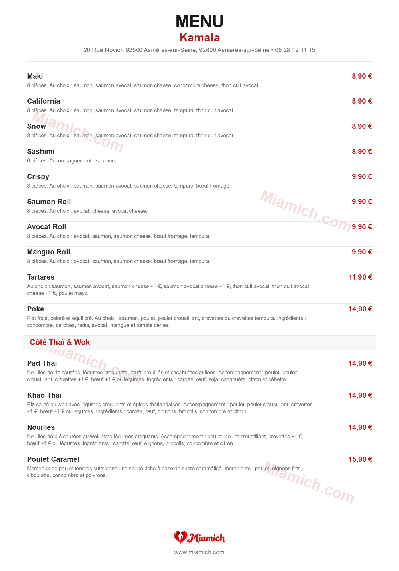 Kamala, 92600, Asnières-sur-Seine, restaurant-halal, Asiatique, Thaïlandais, departement 92, menu, photo, page 2