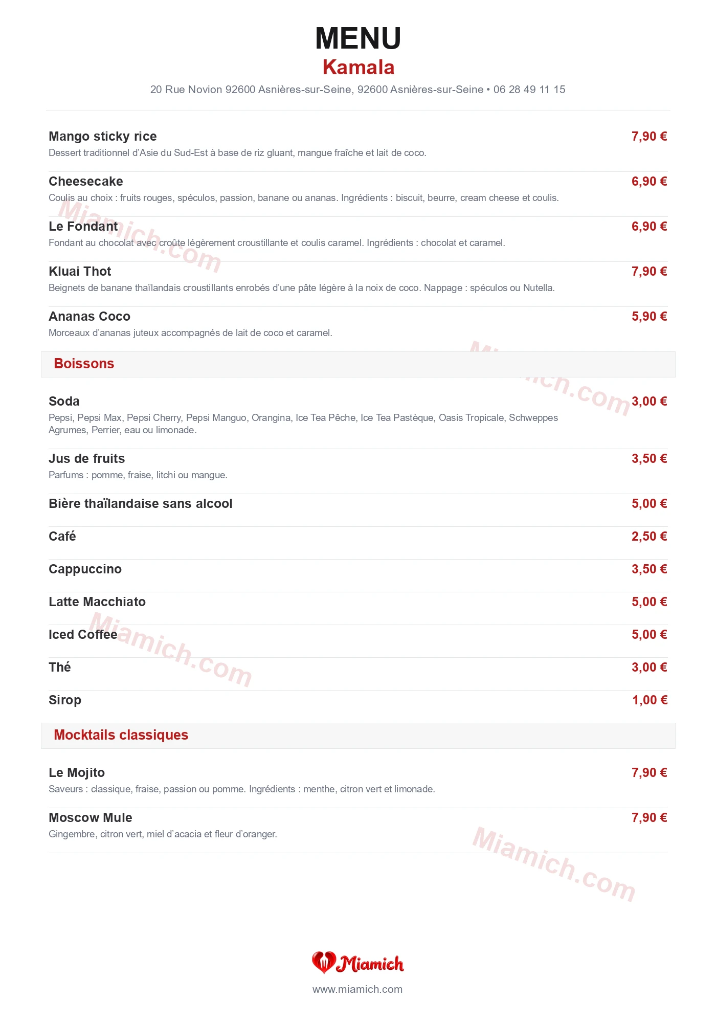 Kamala, 92600, Asnières-sur-Seine, restaurant-halal, Asiatique, Thaïlandais, departement 92, menu, photo, page 4