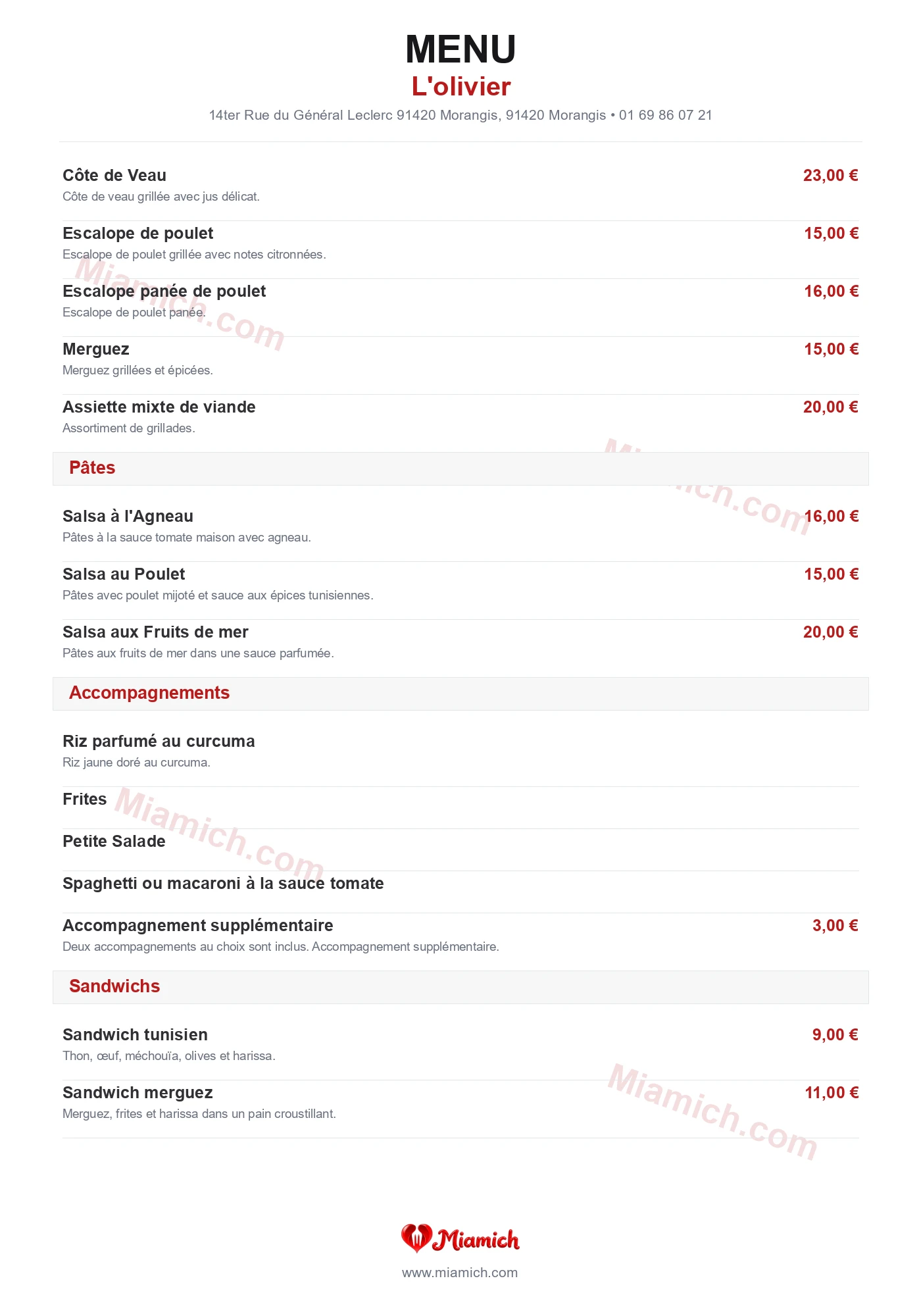 L'olivier, 91420, Morangis, restaurant-halal, Tunisien, Cuisine fusion, departement 91, menu, photo, page 3