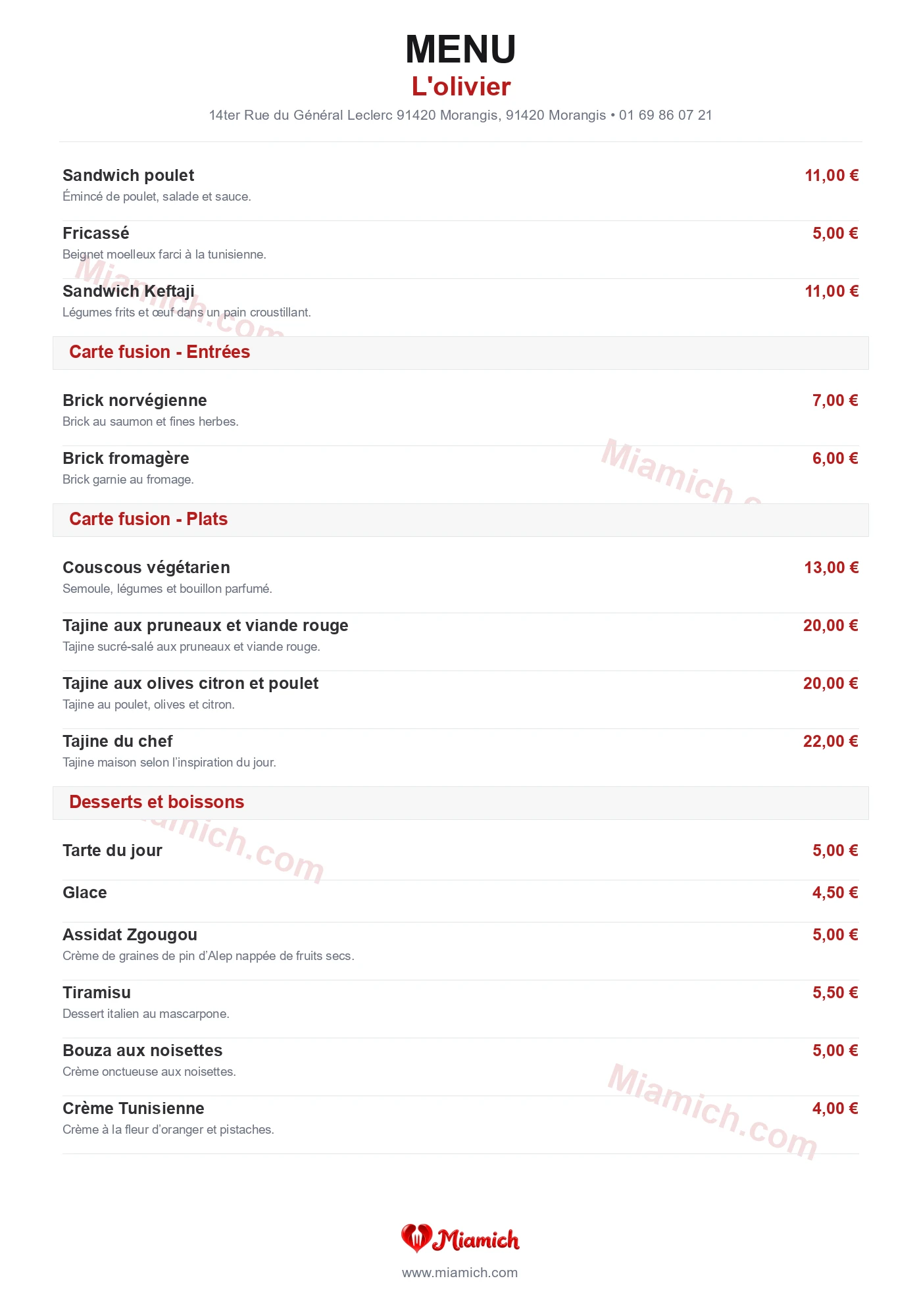 L'olivier, 91420, Morangis, restaurant-halal, Tunisien, Cuisine fusion, departement 91, menu, photo, page 4