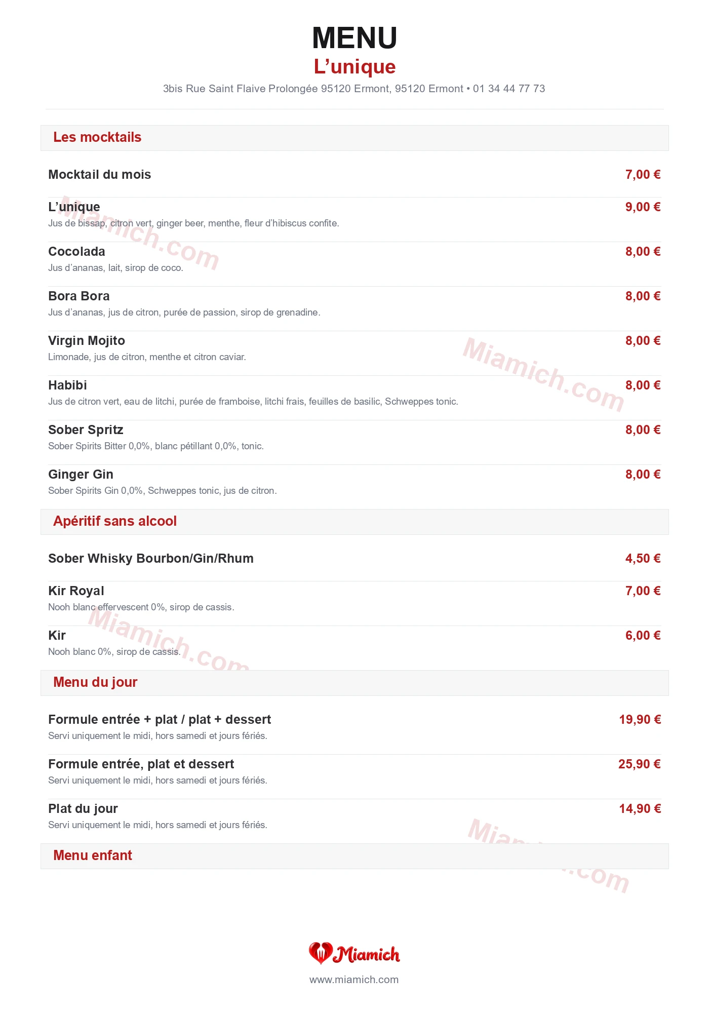 L’unique, 95120, Ermont, restaurant-halal, Gastronomique, Français, departement 95, menu, photo, page 1
