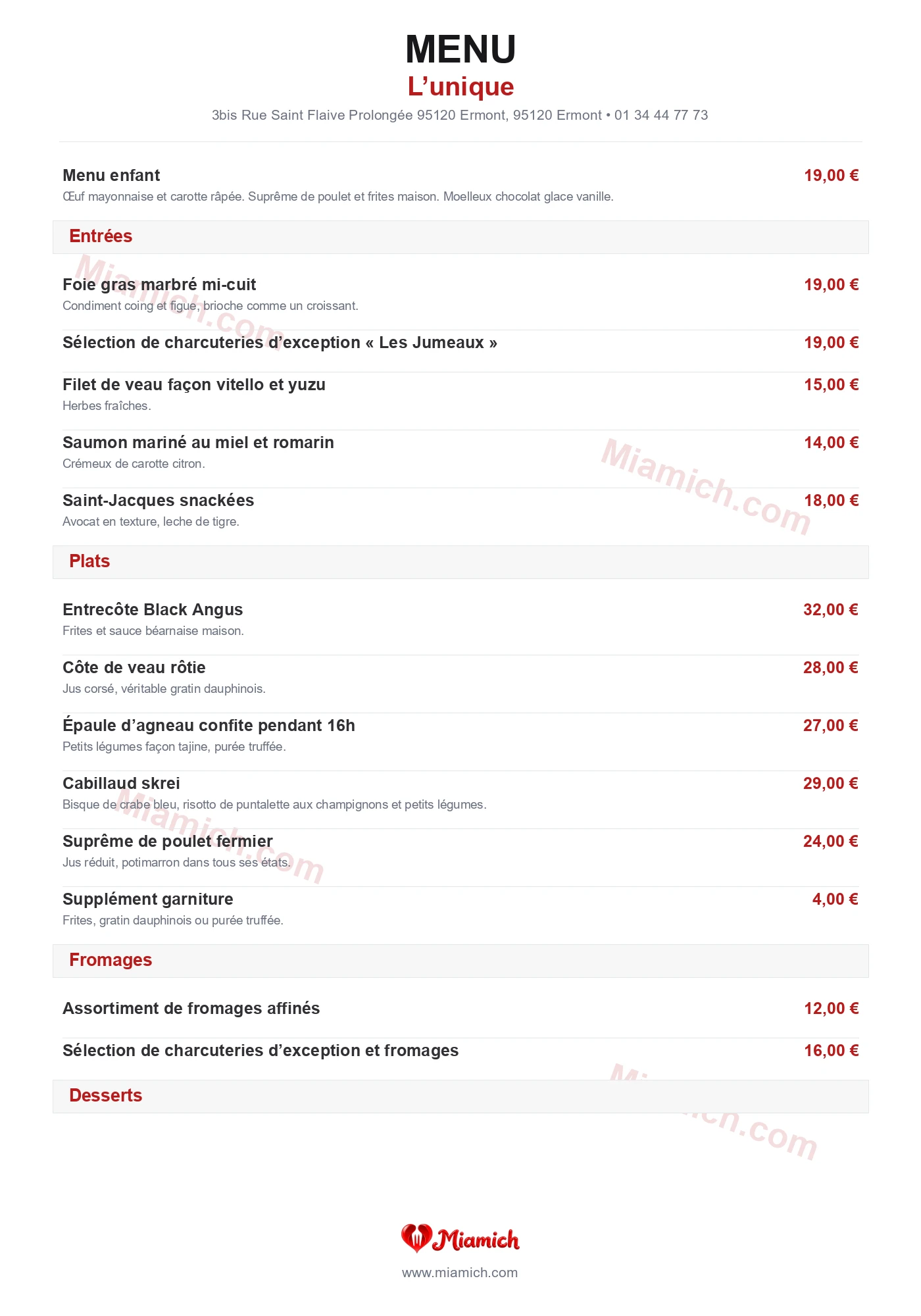 L’unique, 95120, Ermont, restaurant-halal, Gastronomique, Français, departement 95, menu, photo, page 2