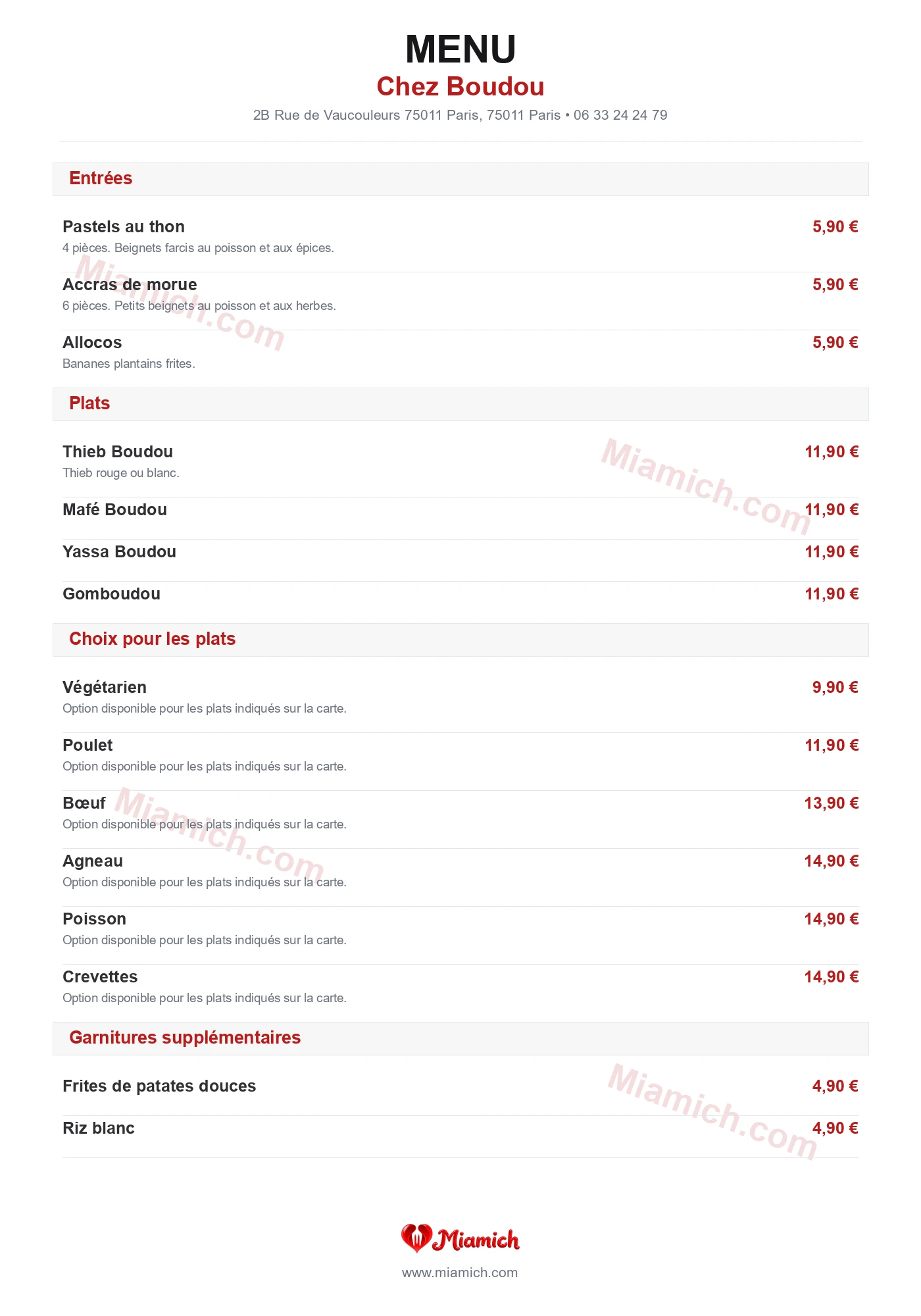 Chez Boudou, 75011, Paris, restaurant-halal, Africain, Sénégalais, departement 75, menu, photo, page 1