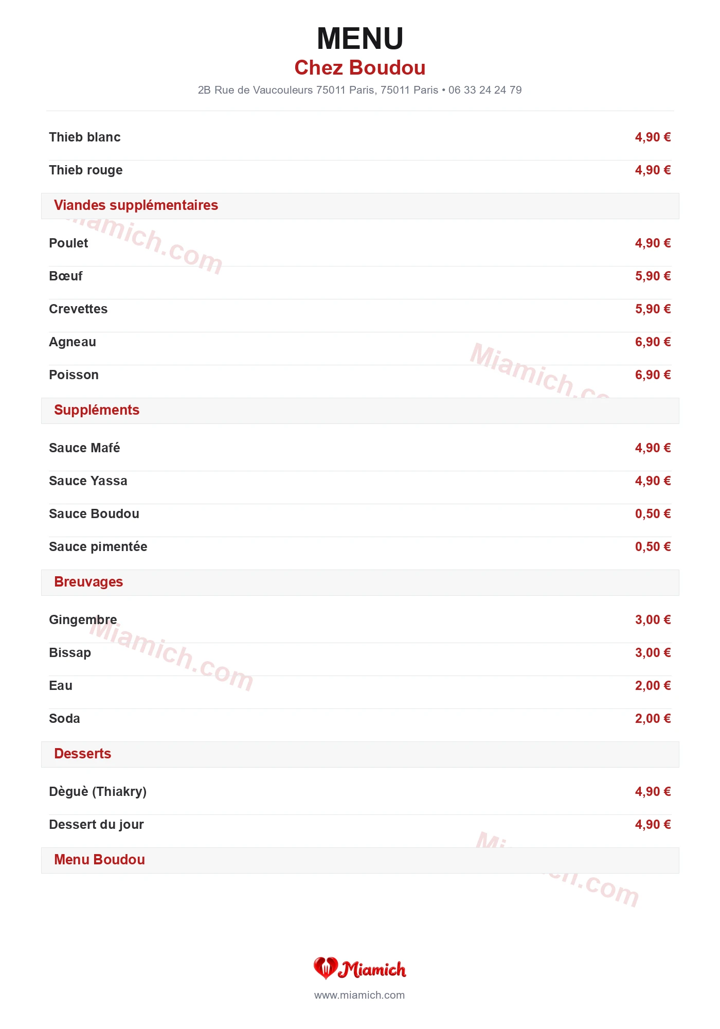 Chez Boudou, 75011, Paris, restaurant-halal, Africain, Sénégalais, departement 75, menu, photo, page 2