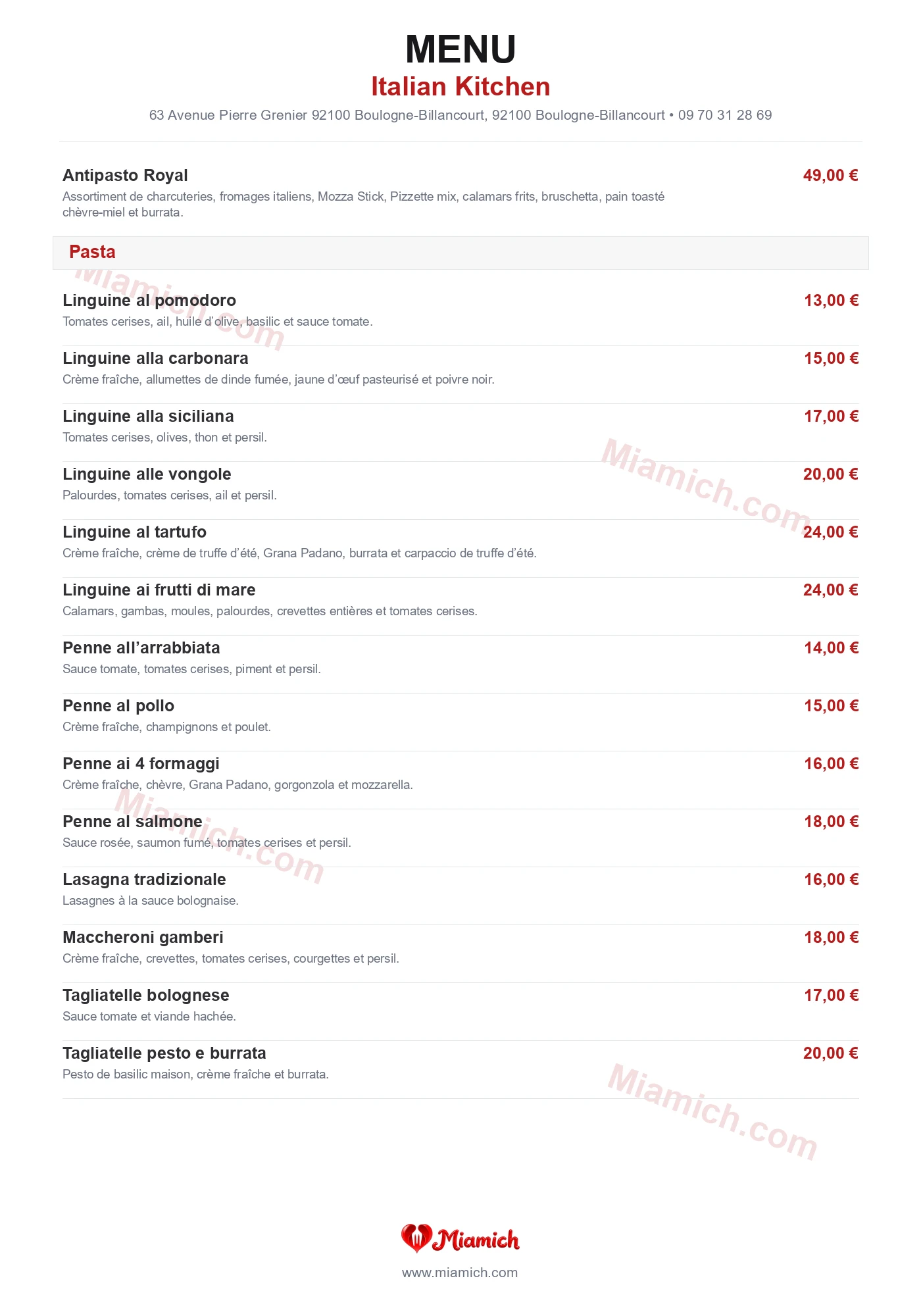 Italian Kitchen, 92100, Boulogne-Billancourt, restaurant-halal, Italien, Pizza, departement 92, menu, photo, page 2