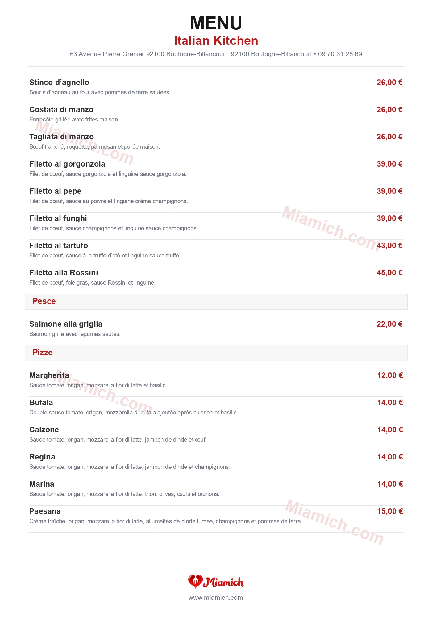 Italian Kitchen, 92100, Boulogne-Billancourt, restaurant-halal, Italien, Pizza, departement 92, menu, photo, page 4