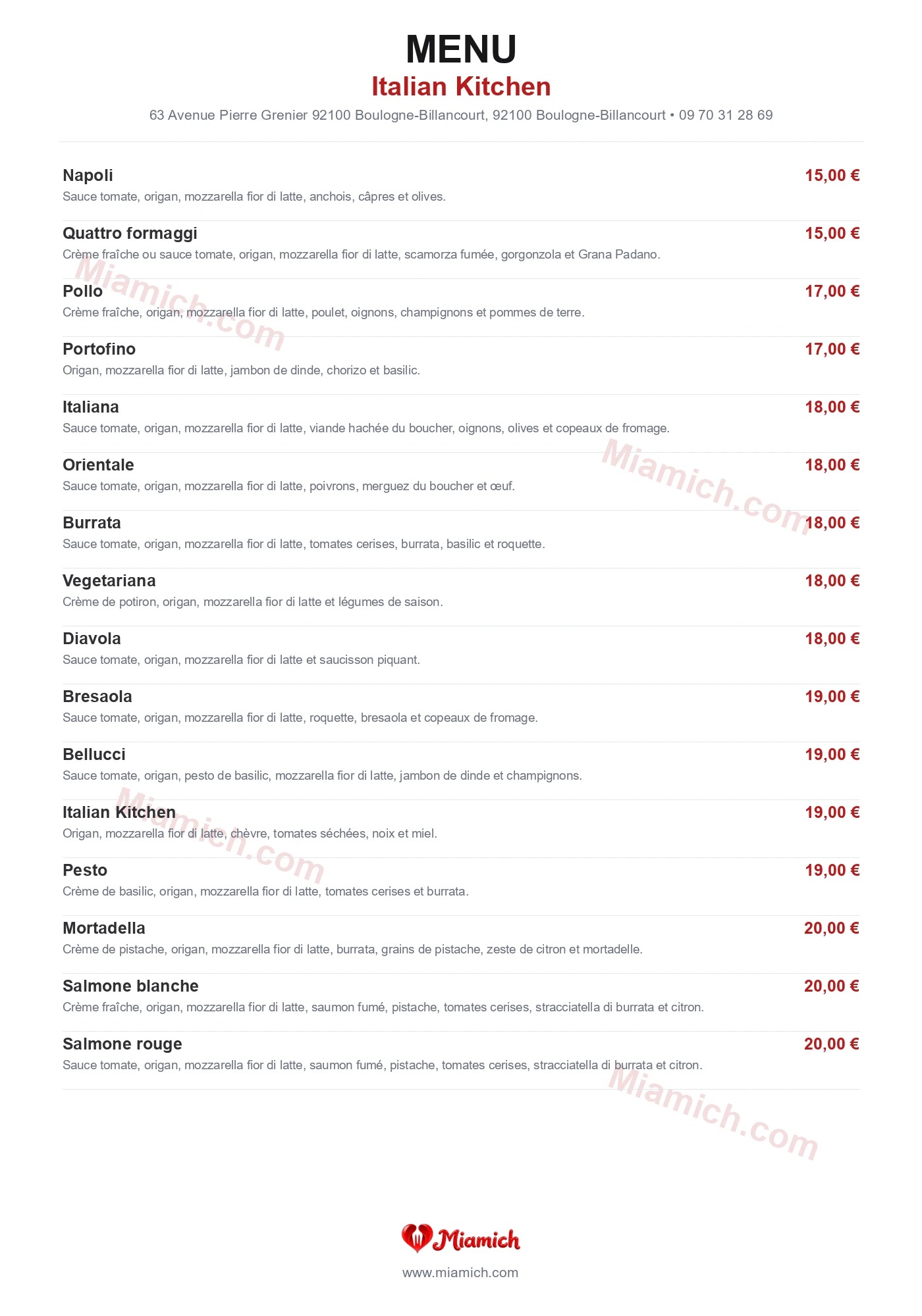 Italian Kitchen, 92100, Boulogne-Billancourt, restaurant-halal, Italien, Pizza, departement 92, menu, photo, page 5