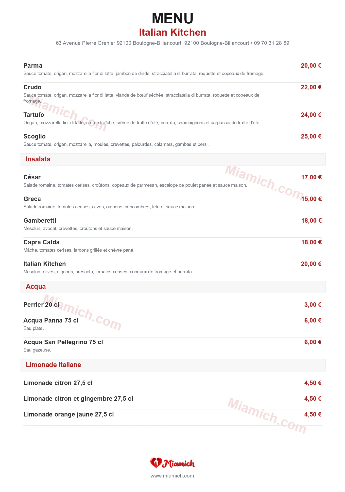 Italian Kitchen, 92100, Boulogne-Billancourt, restaurant-halal, Italien, Pizza, departement 92, menu, photo, page 6