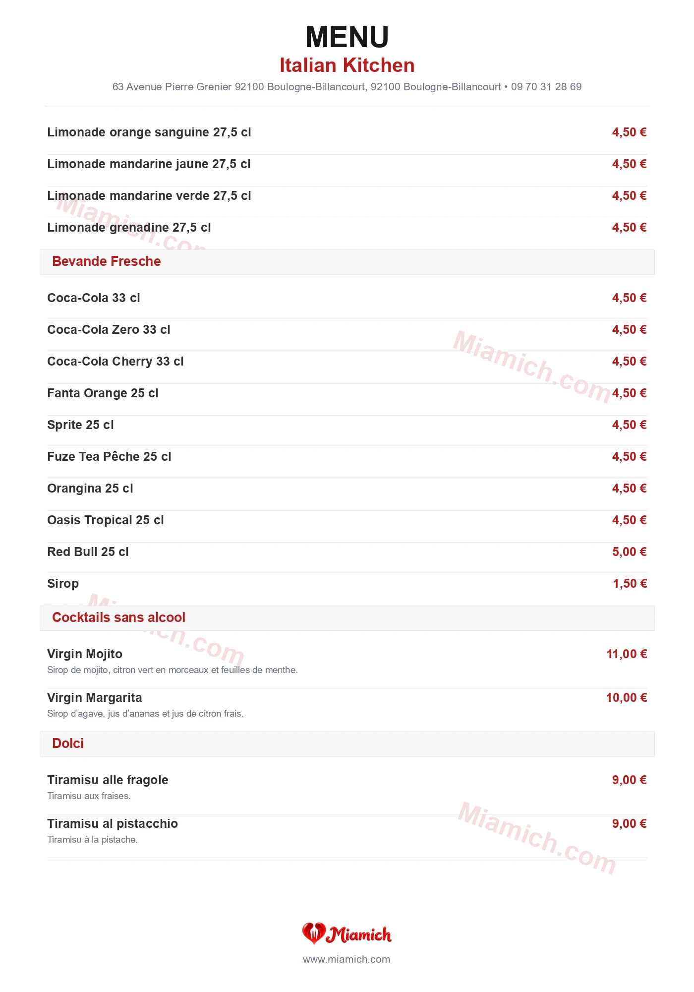 Italian Kitchen, 92100, Boulogne-Billancourt, restaurant-halal, Italien, Pizza, departement 92, menu, photo, page 7