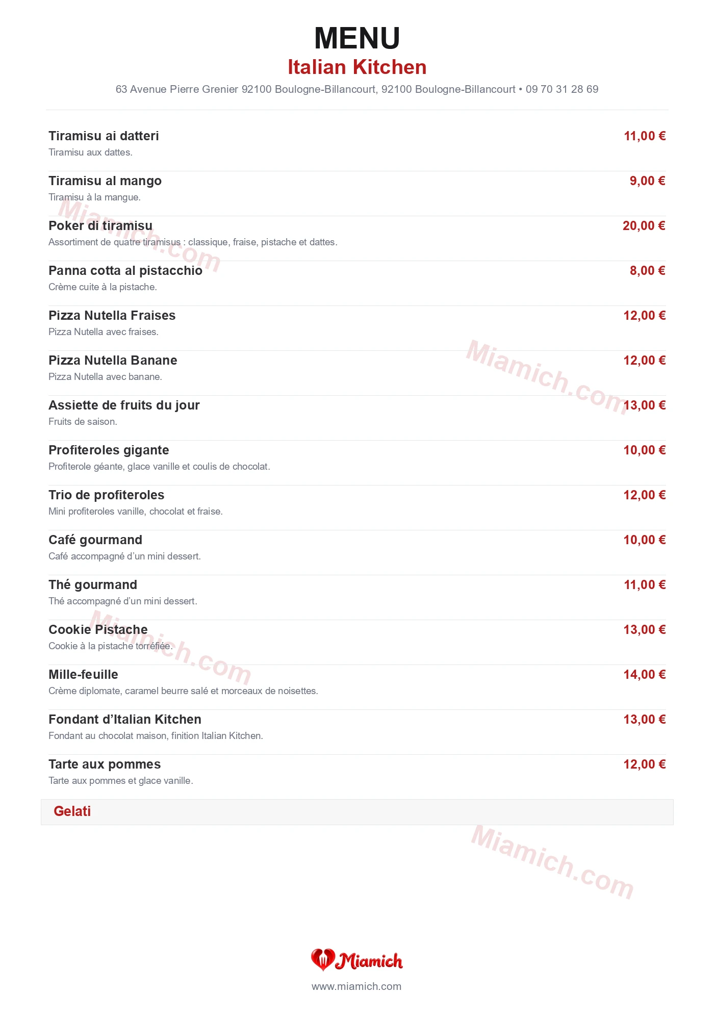 Italian Kitchen, 92100, Boulogne-Billancourt, restaurant-halal, Italien, Pizza, departement 92, menu, photo, page 8