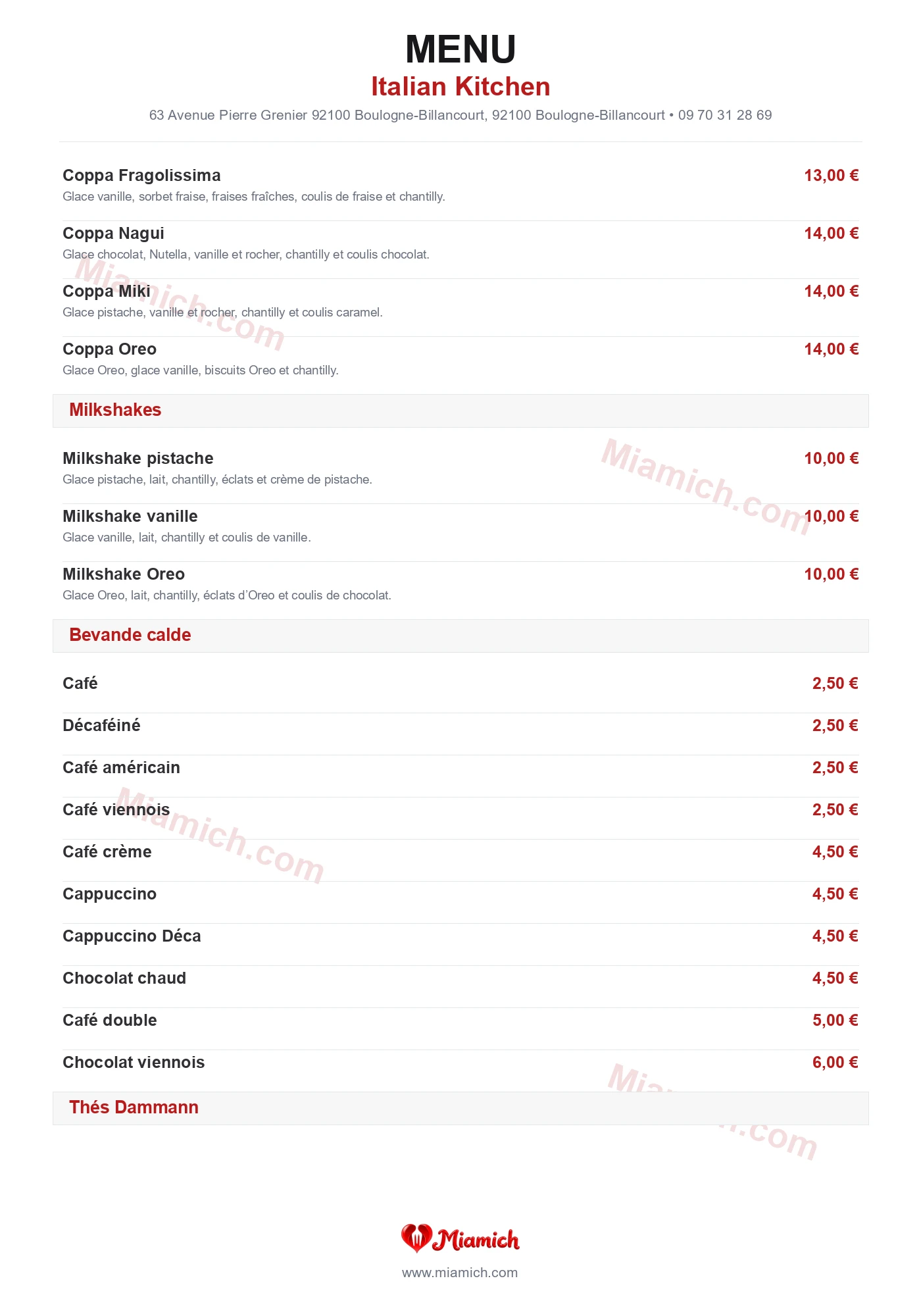 Italian Kitchen, 92100, Boulogne-Billancourt, restaurant-halal, Italien, Pizza, departement 92, menu, photo, page 9