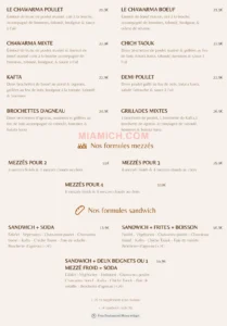 Al Boustan menu carte restaurant halal miamich paris